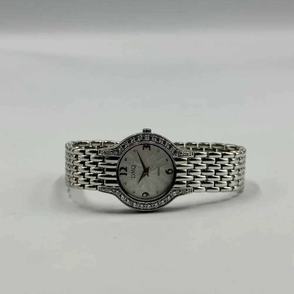 DMQ Watch Women Silver Tone Crystal Bezel Round Dial New Battery 6.5 Inch